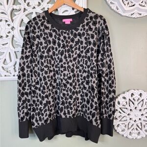 Isaac Mizrahi New York XXL Viscose Gray Pink Leopard Crew Neck Sweater